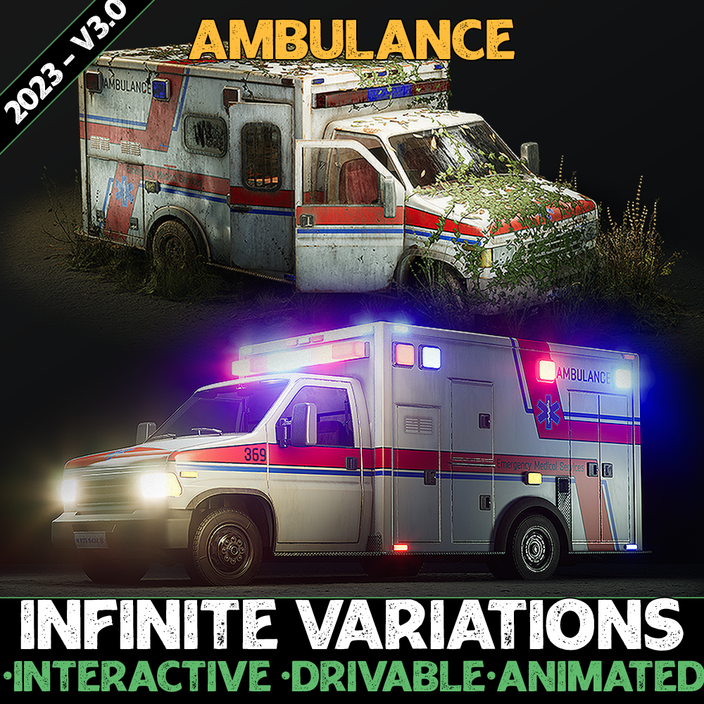 Ambulance - Premium - Drivable and Interactable - Game development asset