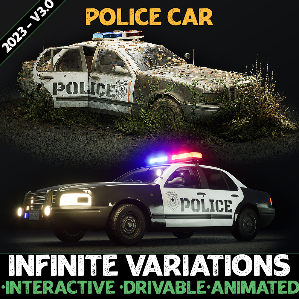 Police Car - Premium - Drivable and Interactable - Game development asset