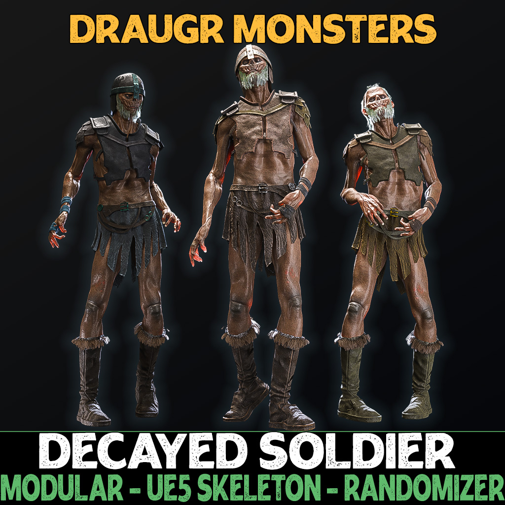 Decayed Soldier - Draugr Undead Zombie Monster Set - Game development asset