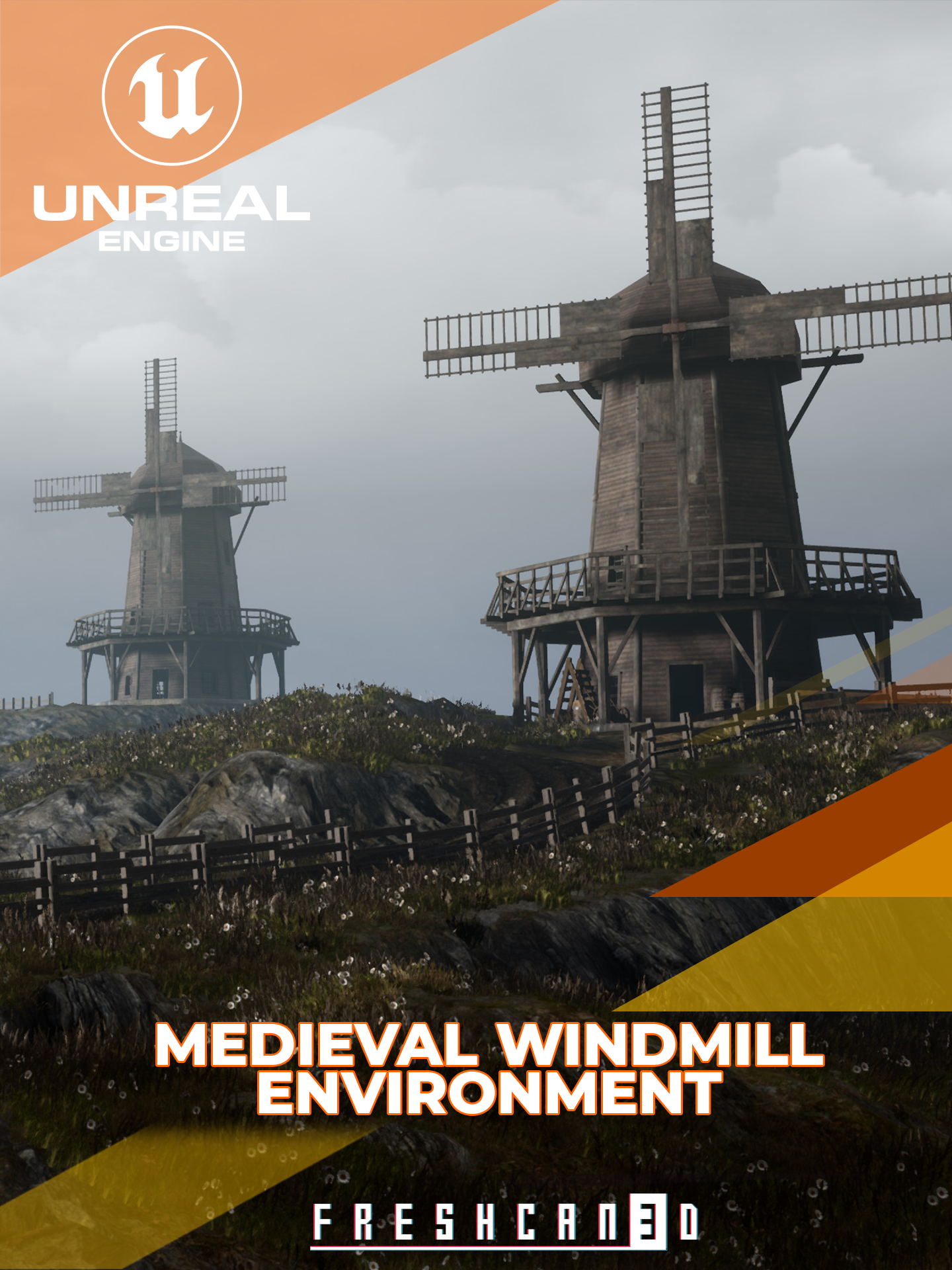 Medieval Windmill with interiors - Game development asset